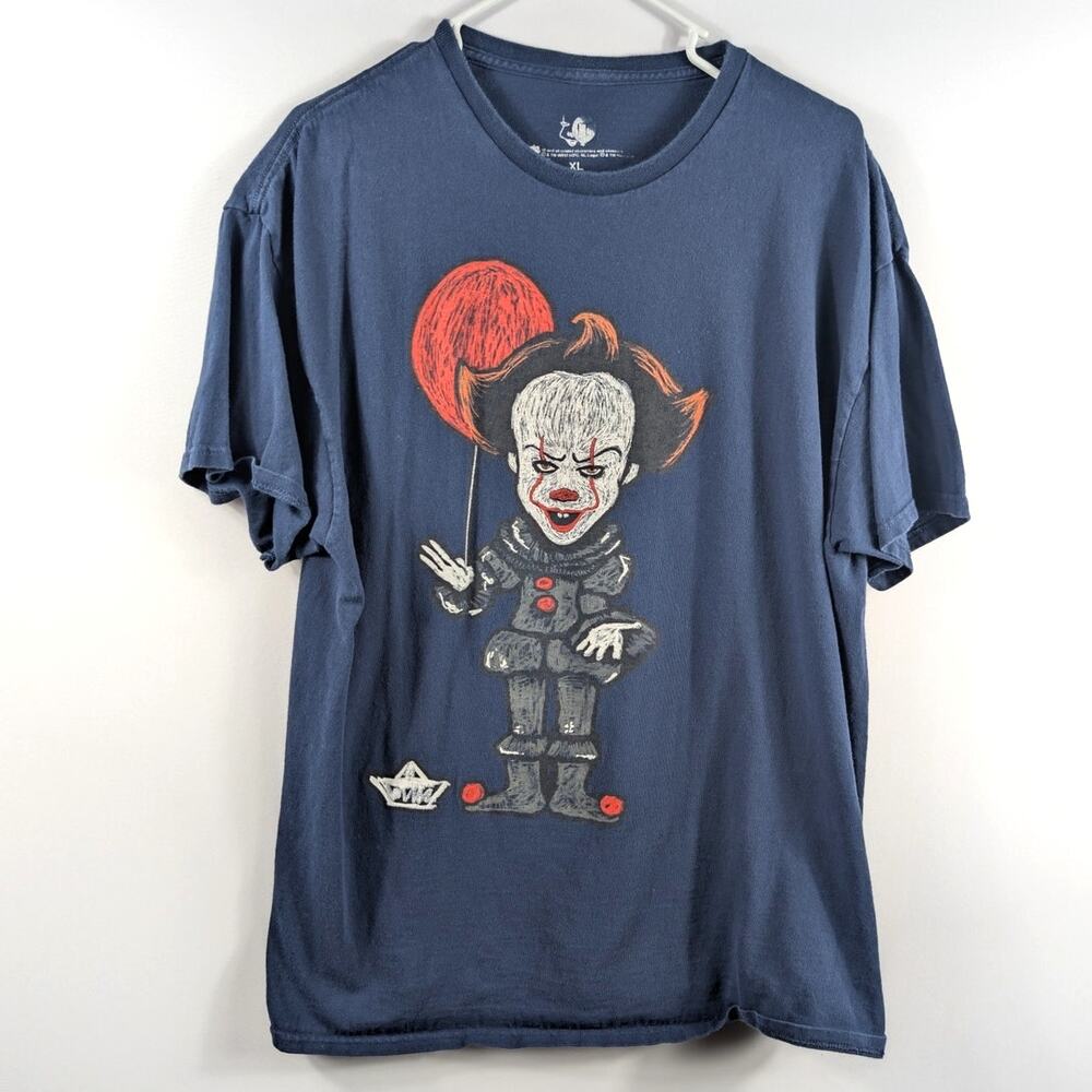 IT Pennywise Mens XL Graphic Tee Navy Blue 100% Cotton Horror Movie Stephen King